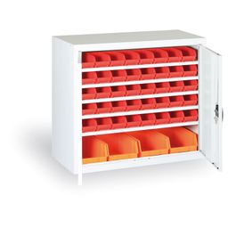 Skříň s plastovými boxy BASIC - 800 x 400 x 920 mm, 32xA/4xC, antracit/červené dveře