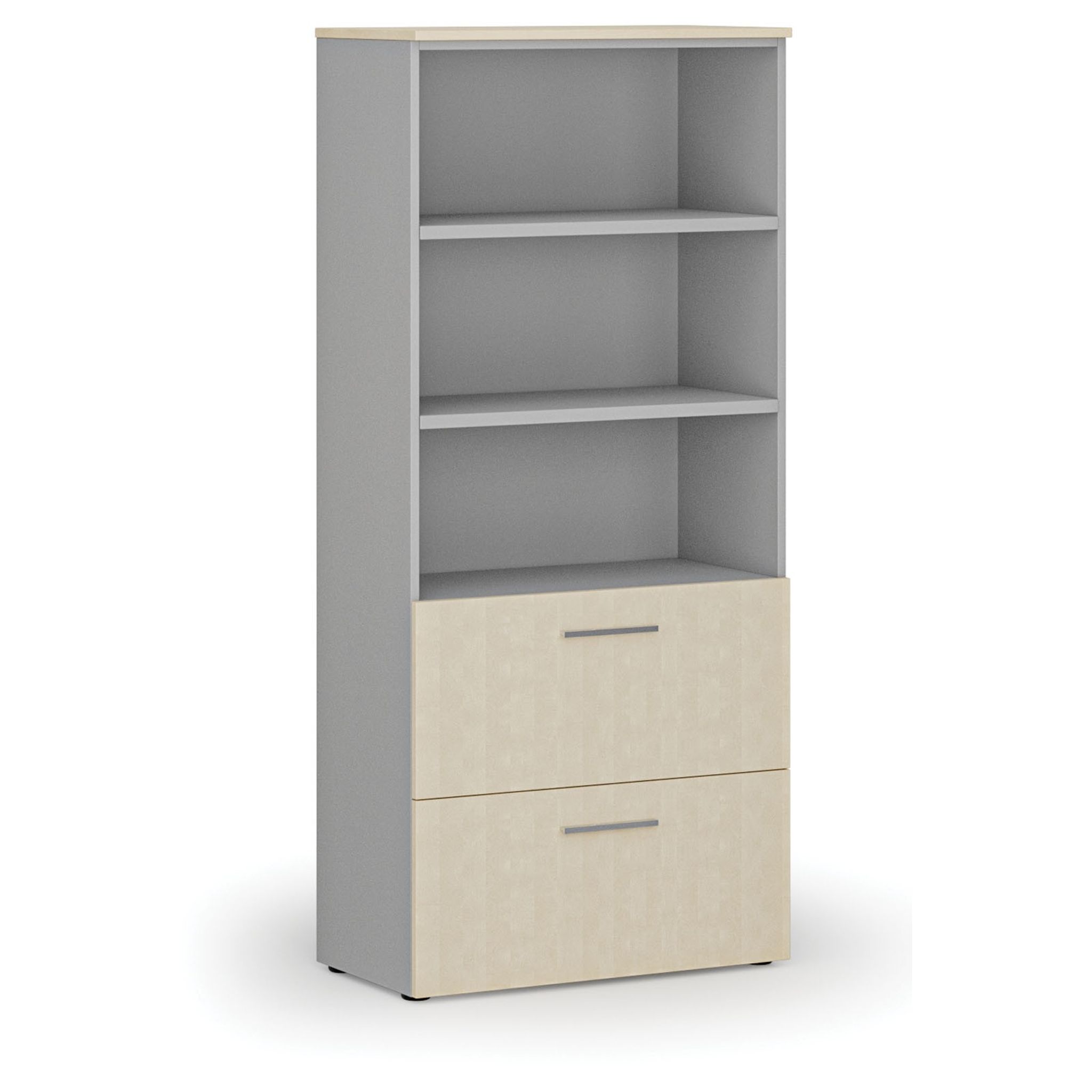 Skříň se zásuvkami pro závěsné složky PRIMO GRAY, 800 x 420 x 1781 mm, šedá/bříza