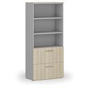Skříň se zásuvkami pro závěsné složky PRIMO GRAY, 800 x 420 x 1781 mm, šedá/dub přírodní
