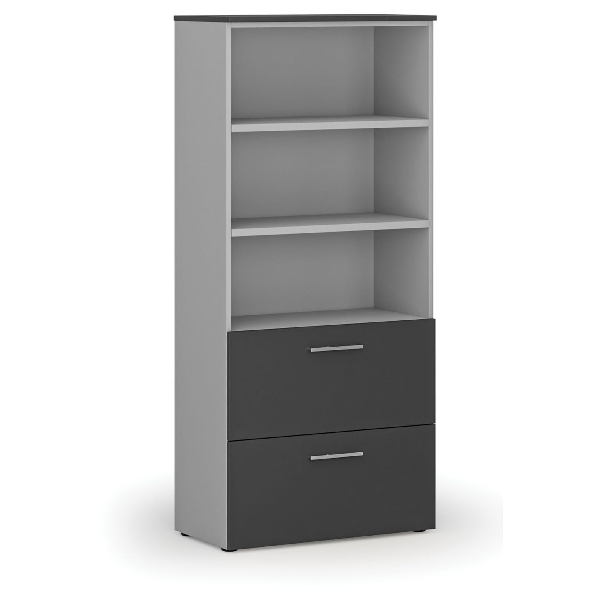 Skříň se zásuvkami pro závěsné složky PRIMO GRAY, 800 x 420 x 1781 mm, šedá/grafit