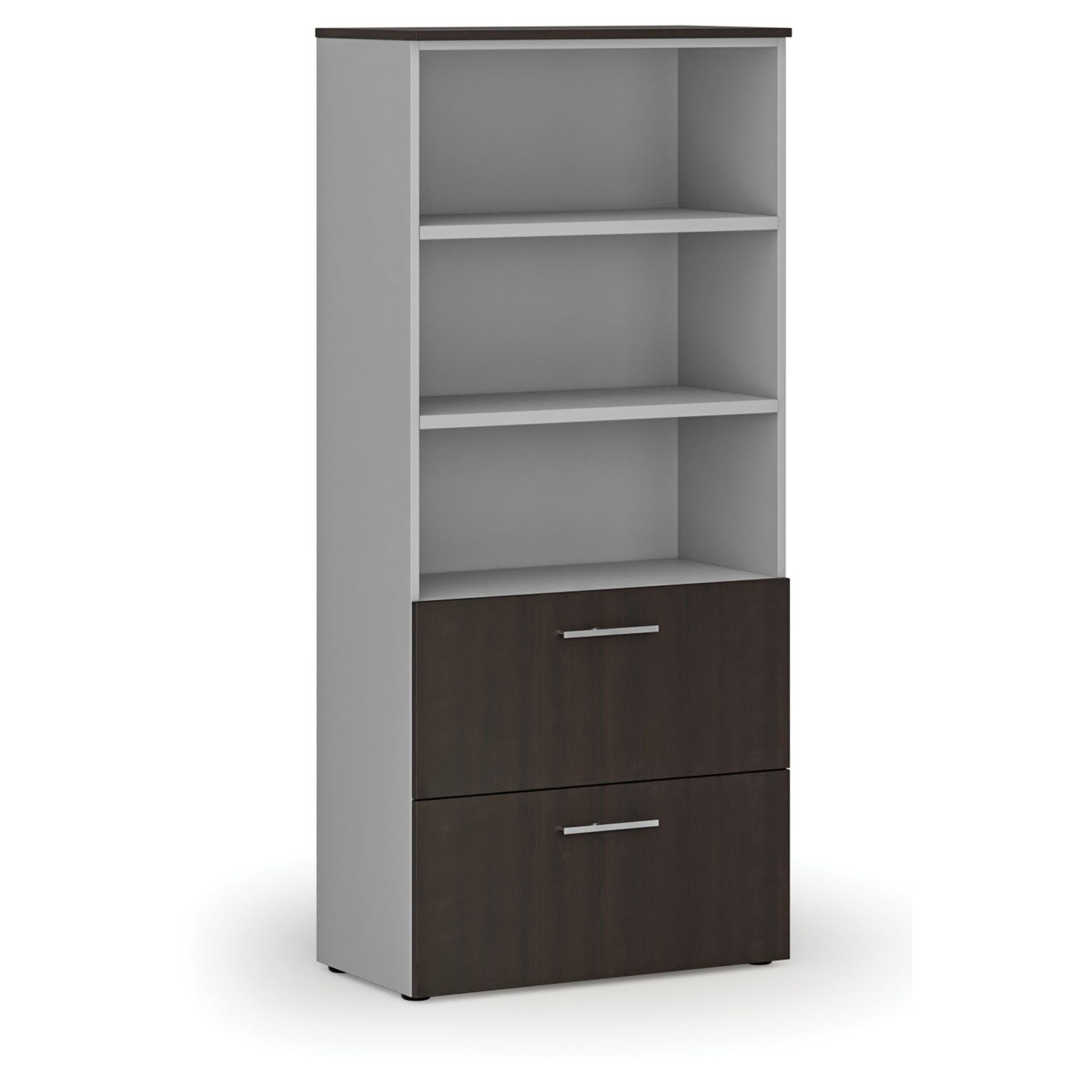 Skříň se zásuvkami pro závěsné složky PRIMO GRAY, 800 x 420 x 1781 mm, šedá/wenge