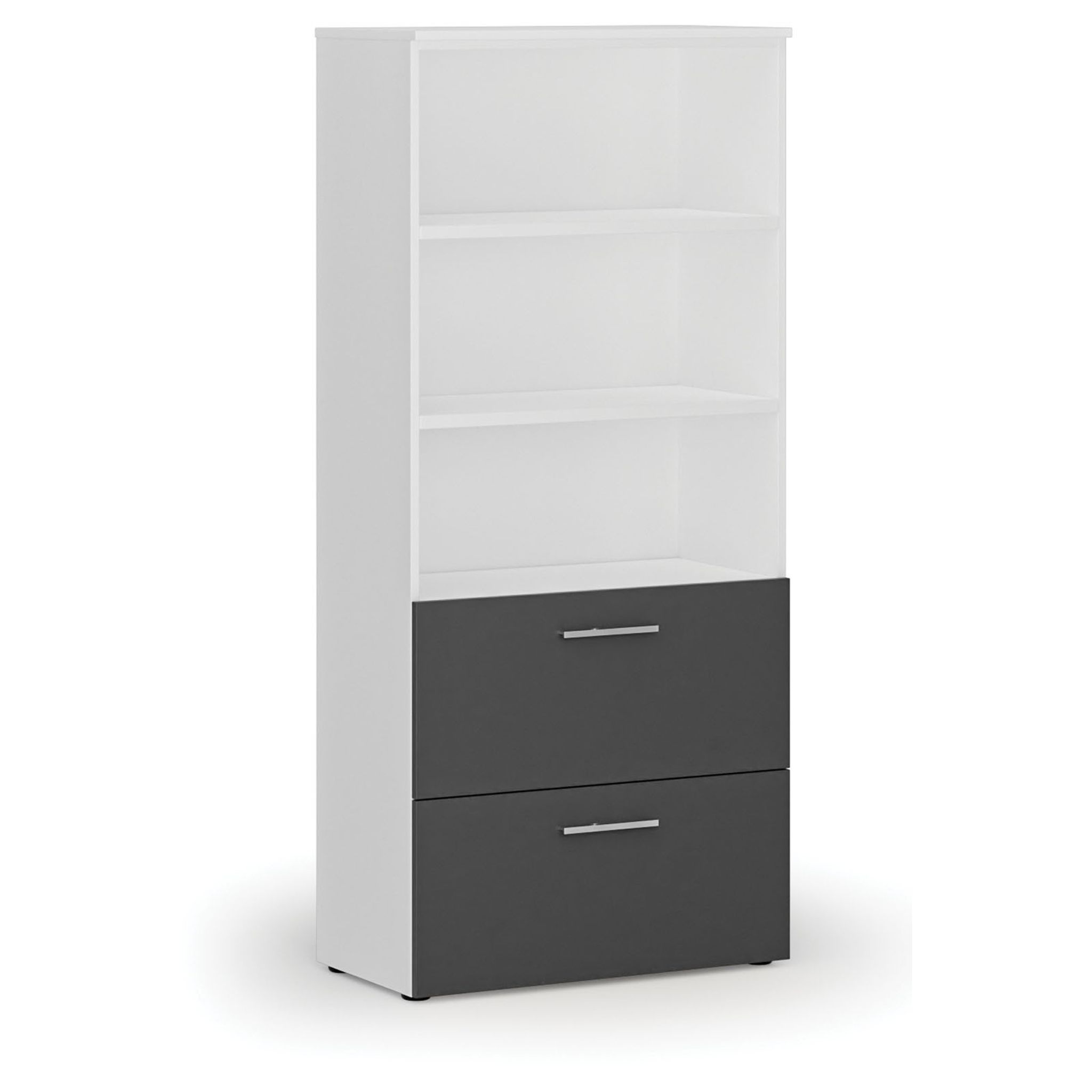Skříň se zásuvkami pro závěsné složky PRIMO WHITE, 800 x 420 x 1781 mm, bílá/grafit