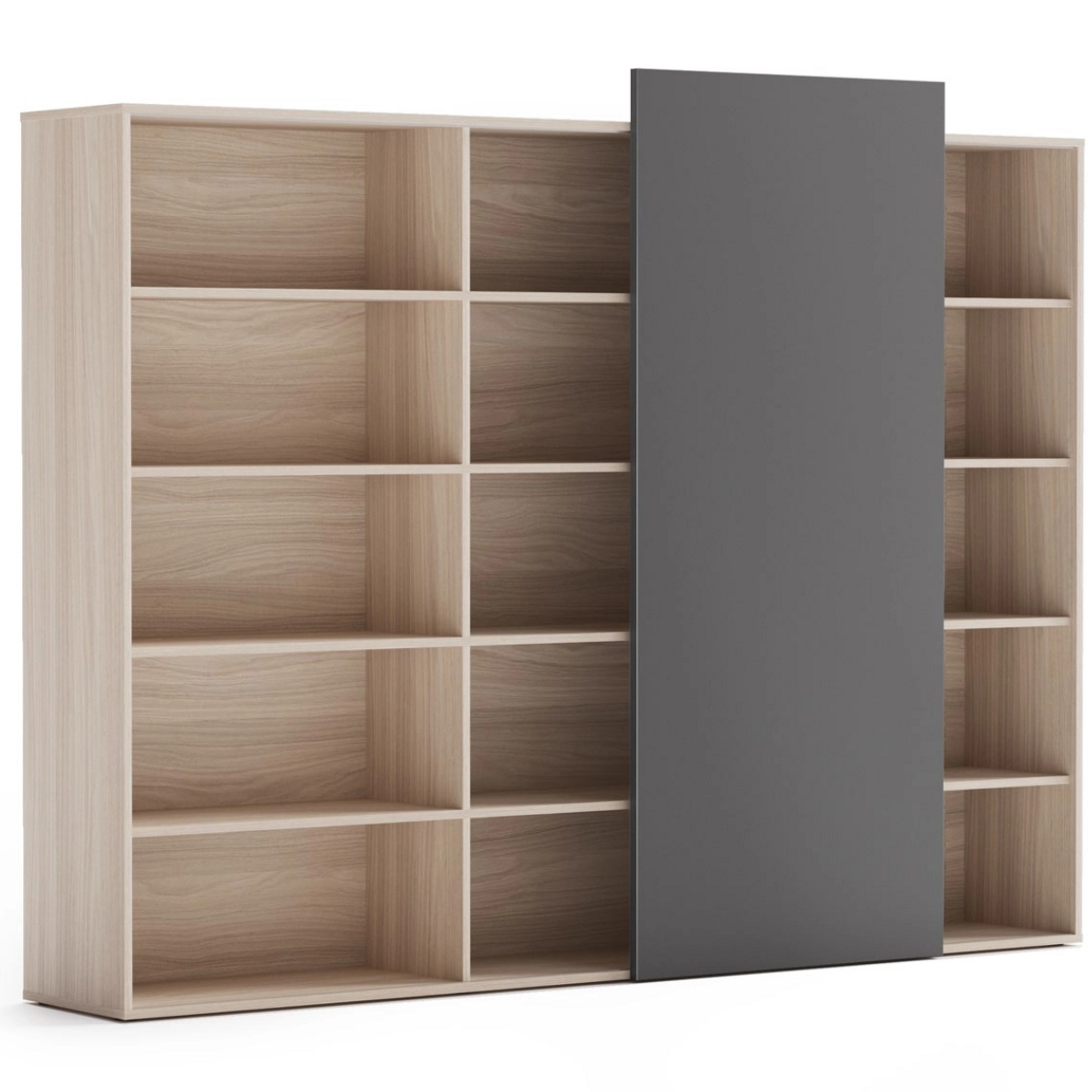 Skříň vysoká otevřená dlouhá BLOCK Wood, 2390 x 400 x 1748, grafitová