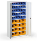 Skriňa s plastovými boxami BASIC - 1800 x 400 x 920 mm, 30xB/16xC, sivá/sivé dvere