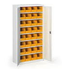 Skriňa s plastovými boxami BASIC - 1800 x 400 x 920 mm, 32xC, sivá / sivé dvere