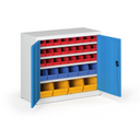 Skriňa s plastovými boxmi BASIC - 800 x 400 x 920 mm, 24xA, 6x B, 4x C, sivá/modré dvere
