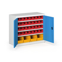 Skriňa s plastovými boxmi BASIC - 800 x 400 x 920 mm, 32x A, 4x C, sivá/modré dvere