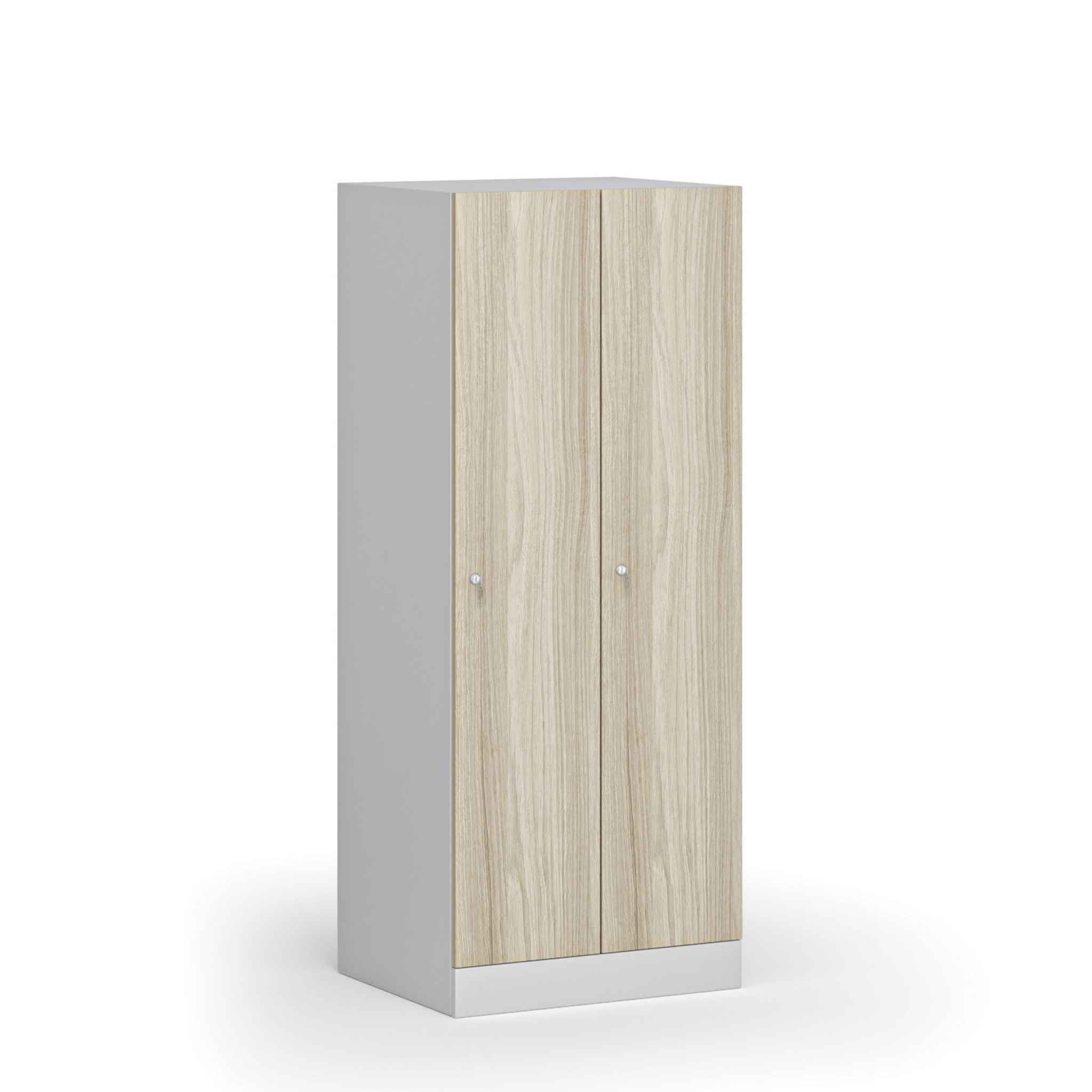Snížená šatní skříňka S1, 2 oddíly, 1500 x 600 x 500 mm, cylindrický zámek, laminované dveře, dub přírodní