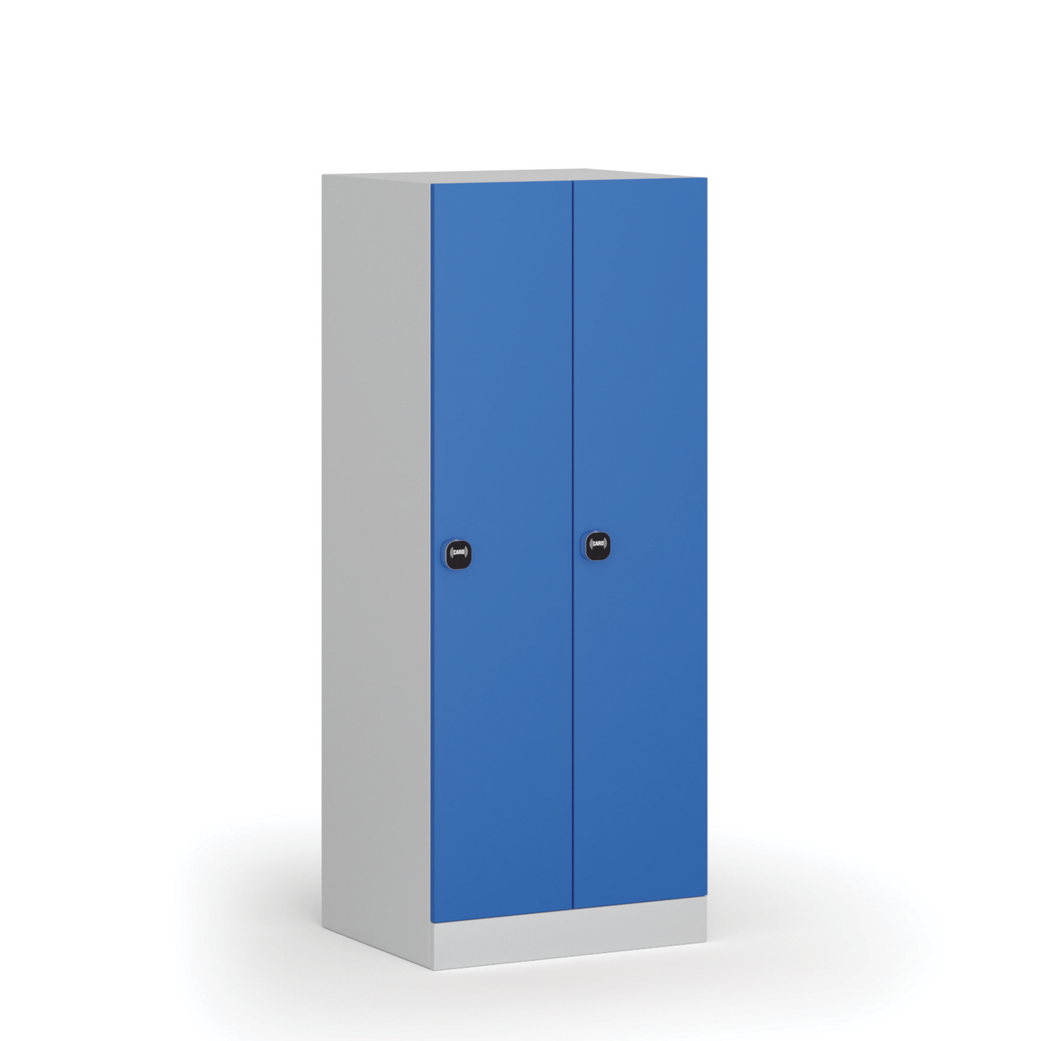 Snížená šatní skříňka S1, 2 oddíly, 1500 x 600 x 500 mm, demont, RFID zámek, modré dveře