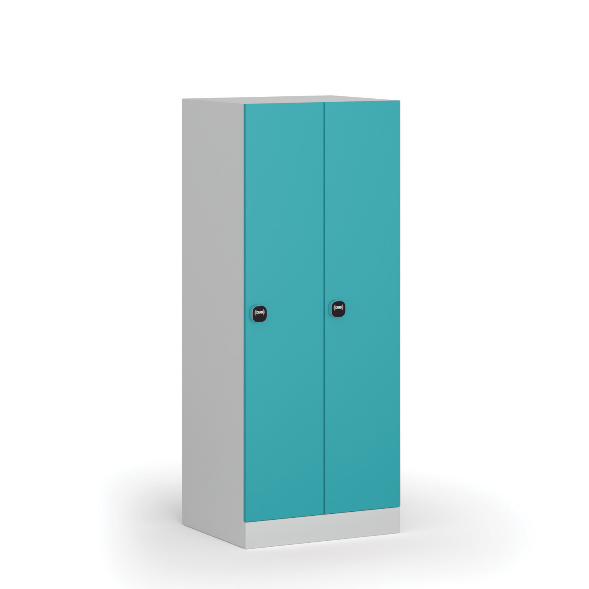 Snížená šatní skříňka S1, 2 oddíly, 1500 x 600 x 500 mm, demont, RFID zámek, zelené dveře