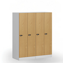 Snížená šatní skříňka S1, 2 oddíly, 1500 x 600 x 500 mm, mechanický kódový zámek, laminované dveře, dub přírodní