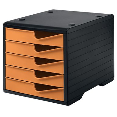 Sortierbox, 5 Schubladen, schwarz/orange