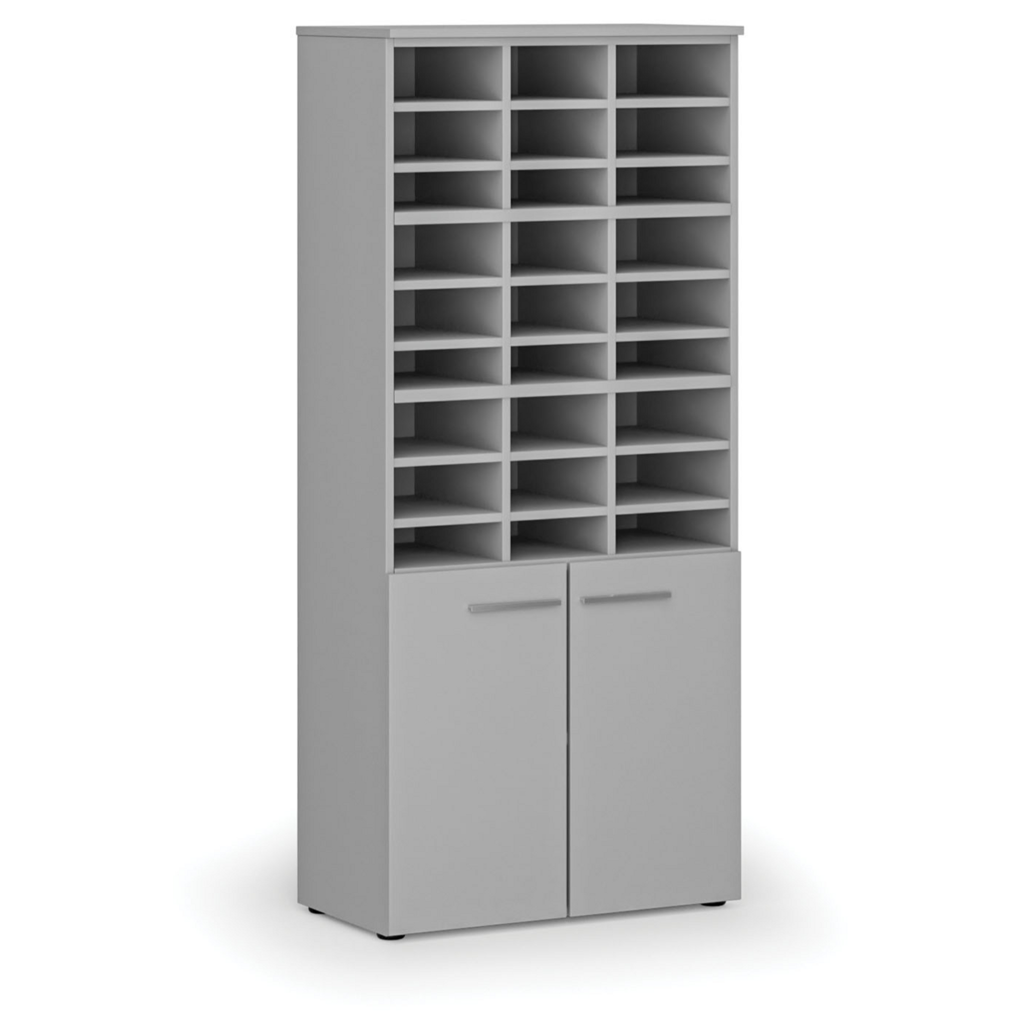 Sortierregal PRIMO GRAY mit Türen, 800 x 420 x 1781 mm, 27 Fächer, grau