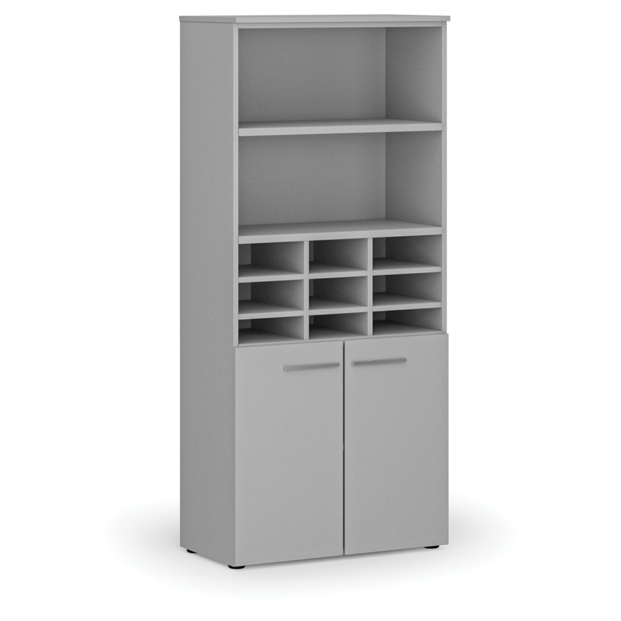 Sortierregal PRIMO GRAY mit Türen, 800 x 420 x 1781 mm, 9 Fächer, grau