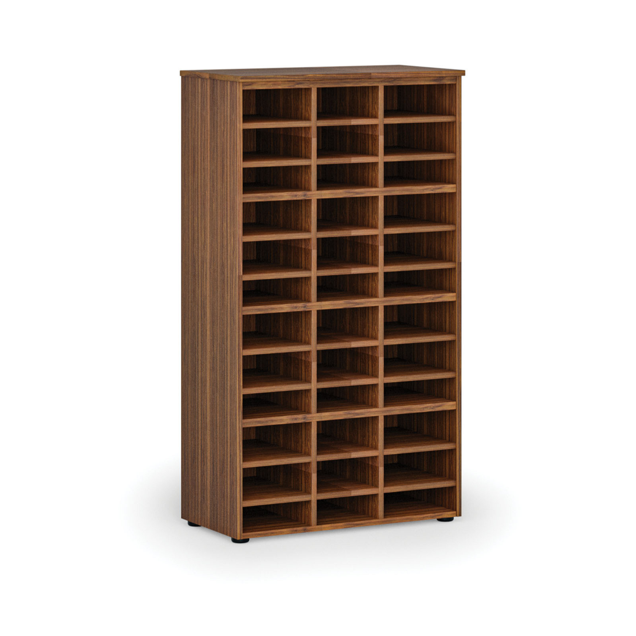 Sortierregal PRIMO WOOD, 800 x 420 x 1434 mm, 36 Fächer, Nussbaum
