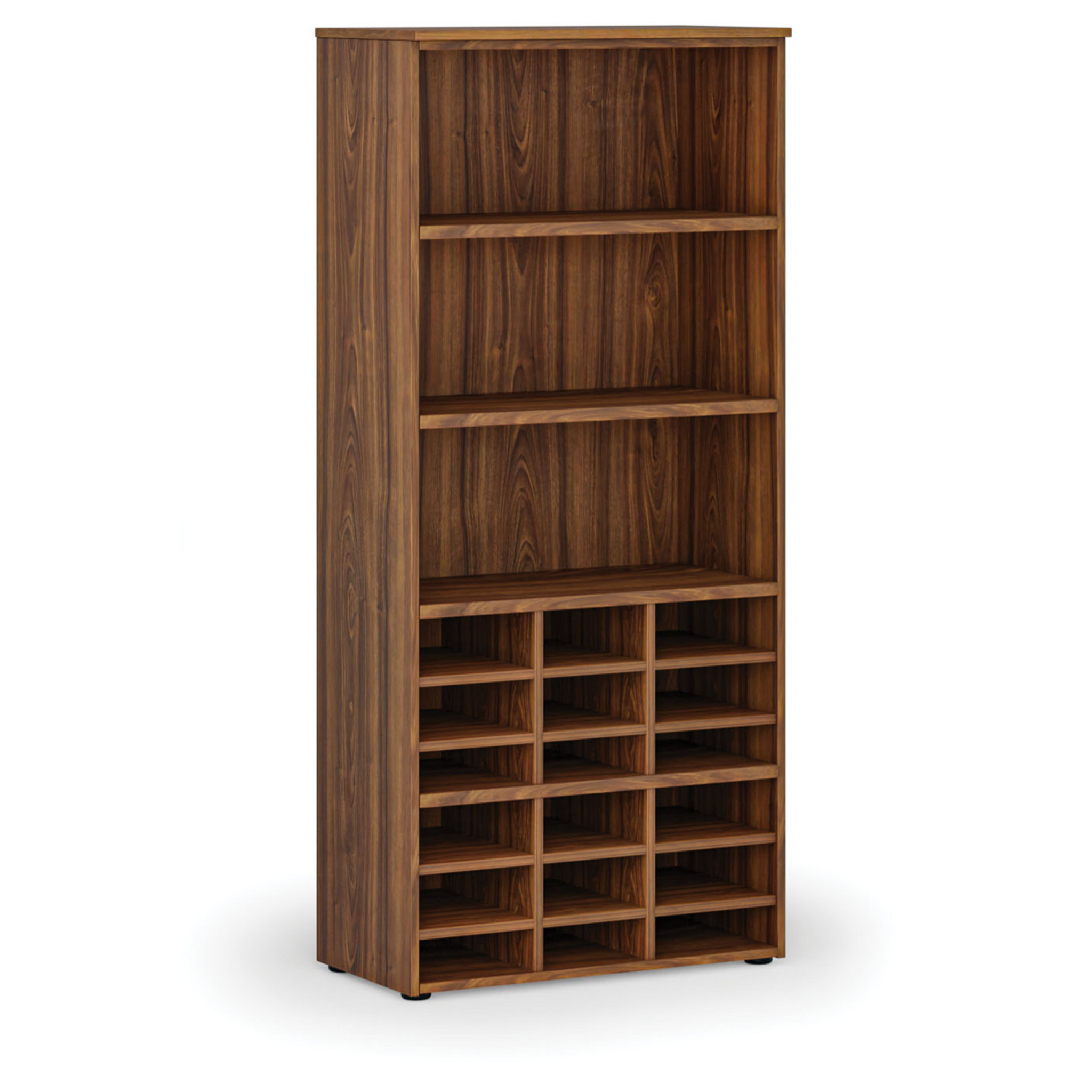 Sortierregal PRIMO WOOD, 800 x 420 x 1781 mm, 18 Fächer, 18 Fächer, Nussbaum