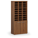 Sortierregal PRIMO WOOD mit Türen, 800 x 420 x 1781 mm, 27 Fächer, Nussbaum