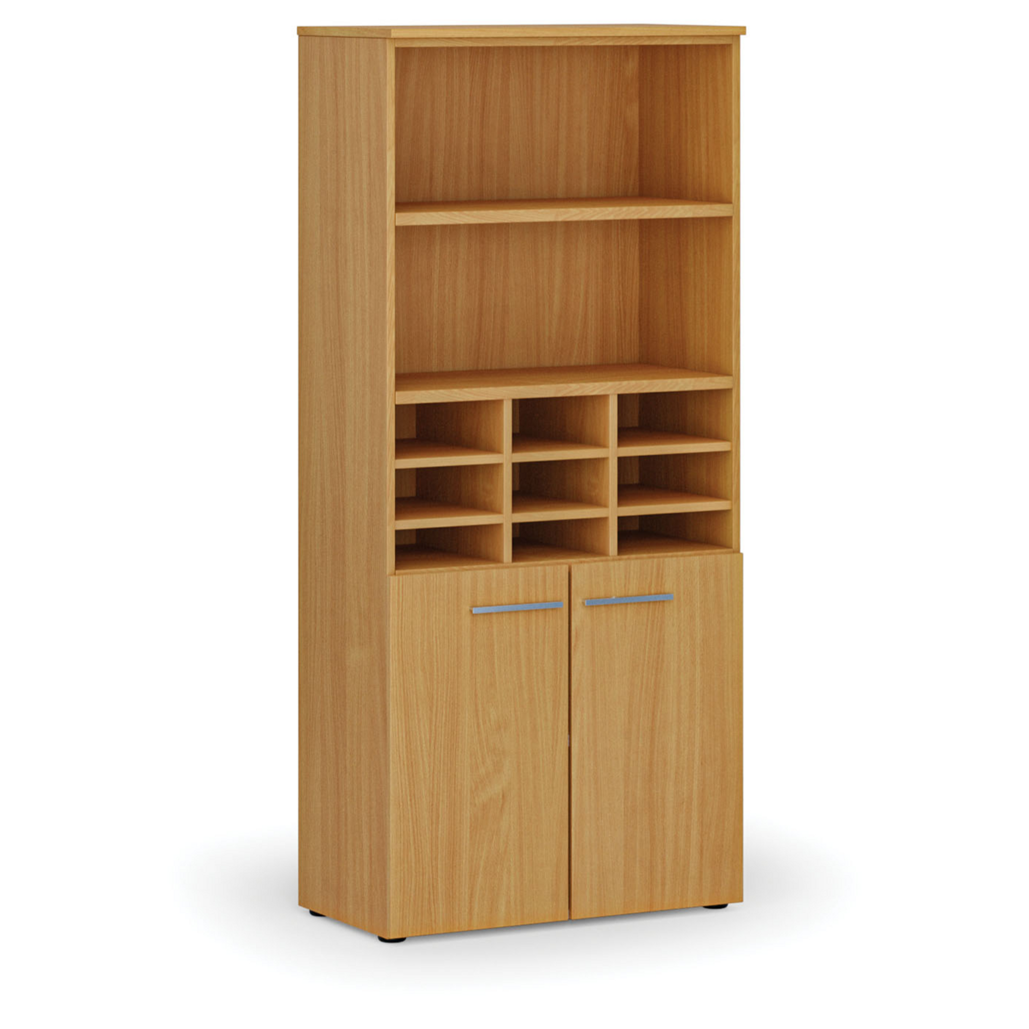 Sortierregal PRIMO WOOD mit Türen, 800 x 420 x 1781 mm, 9 Fächer, Buche