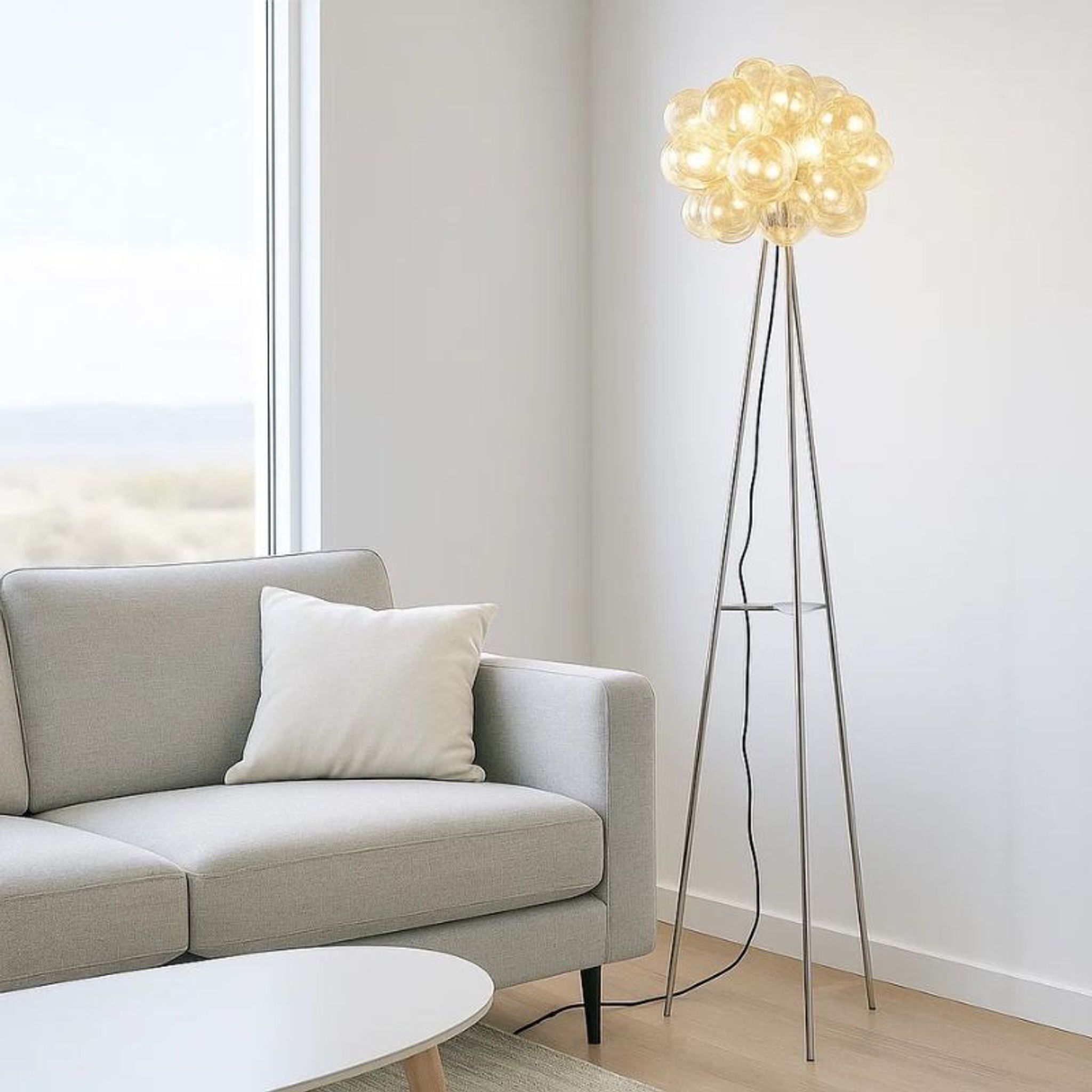 Stojací lampa BALOON TRIO, chrom + koňakové sklo