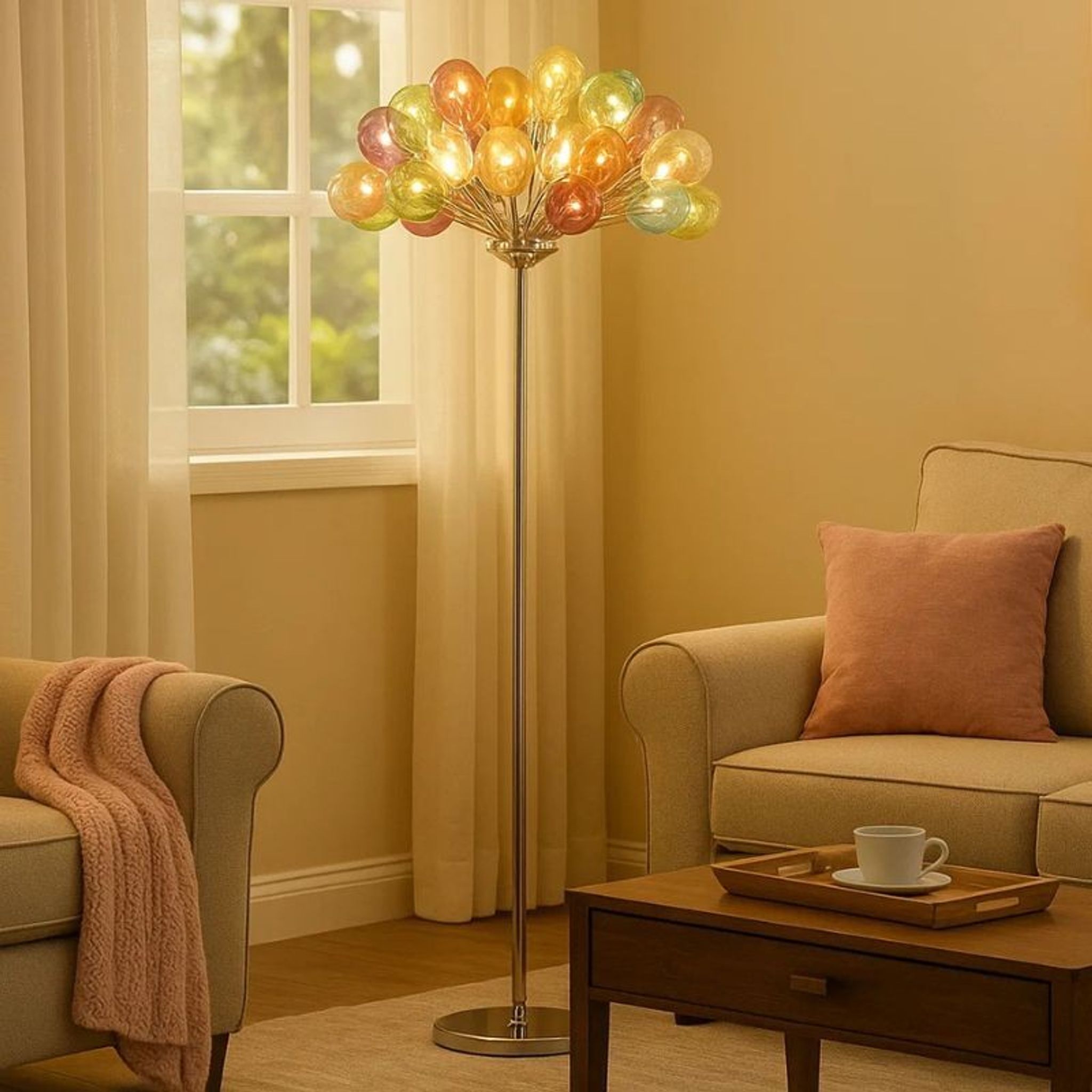 Stojací lampa GRAPE, chrom + barevné sklo
