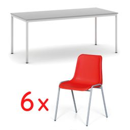 Stół do jadalni, szary 1800 x 800 + 6 krzeseł do jadalni AMADOR, czerwony