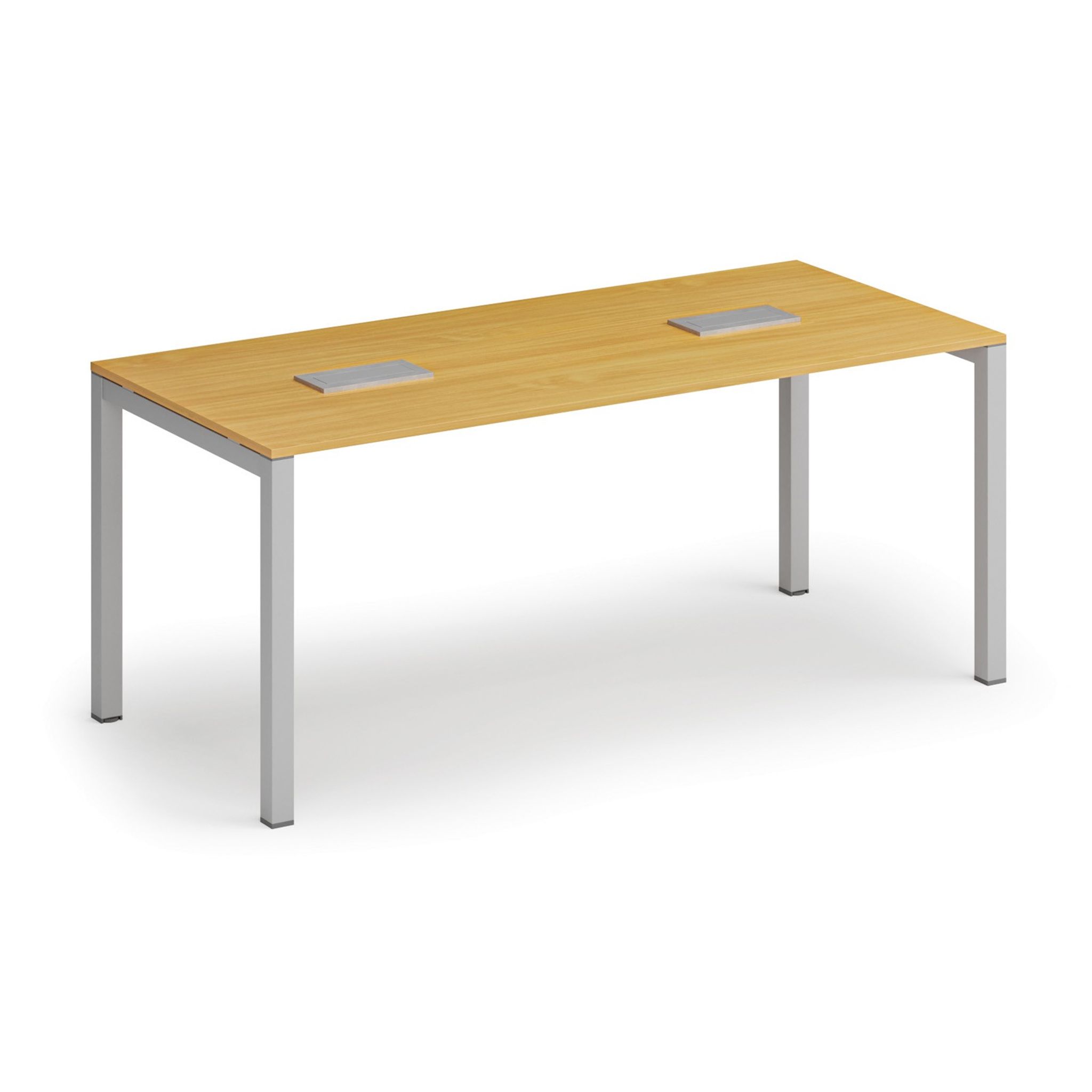 Stół konferencyjny PRIMO SQUARE, 180x80 cm, buk + 2x port blatowy TYP II, srebrny