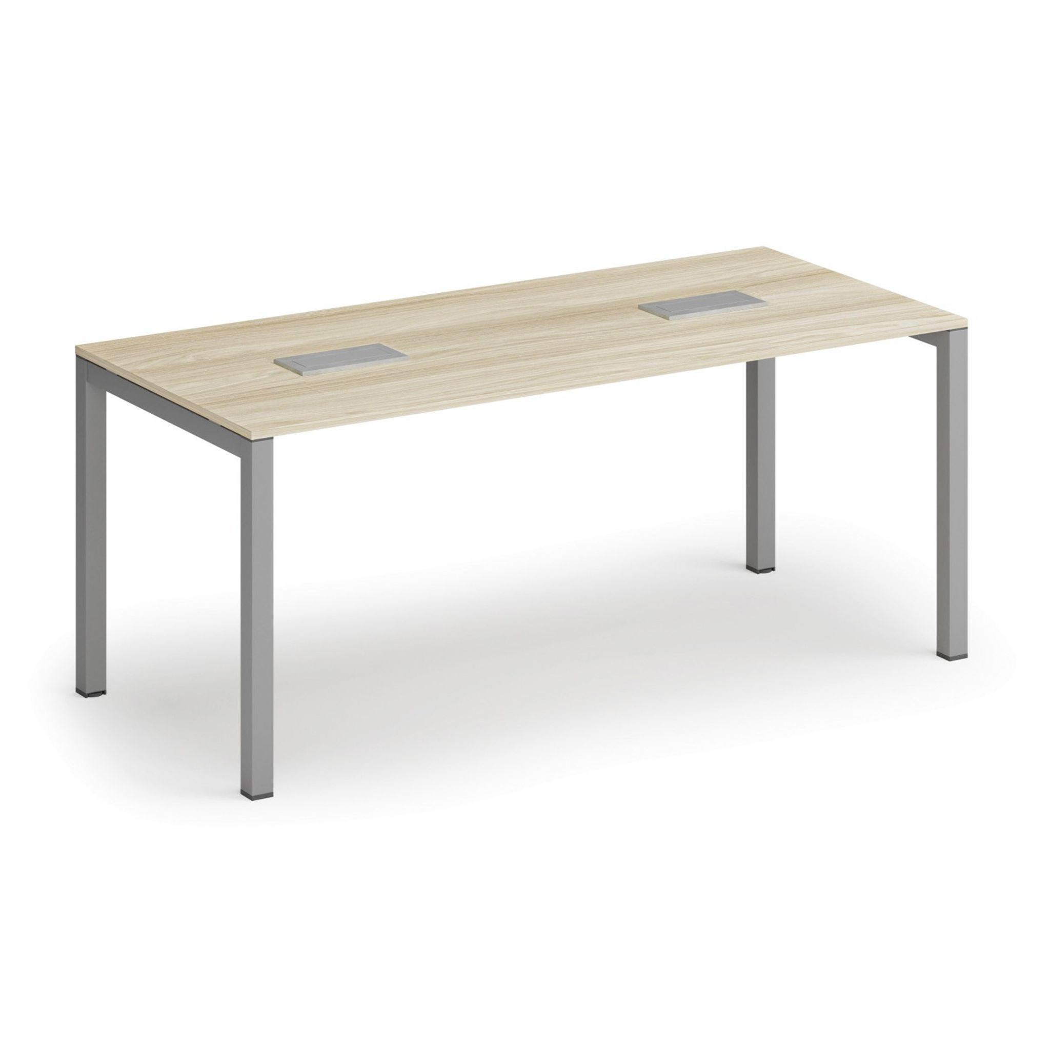 Stół konferencyjny PRIMO SQUARE, 180x80 cm, dąb naturalny + 2x port blatowy TYP VI, srebrny
