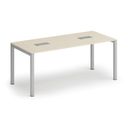 Stół konferencyjny PRIMO SQUARE, 180x80 cm, szaro-srebrna podstawa, brzoza + 2x port blatowy TYP I, srebrny