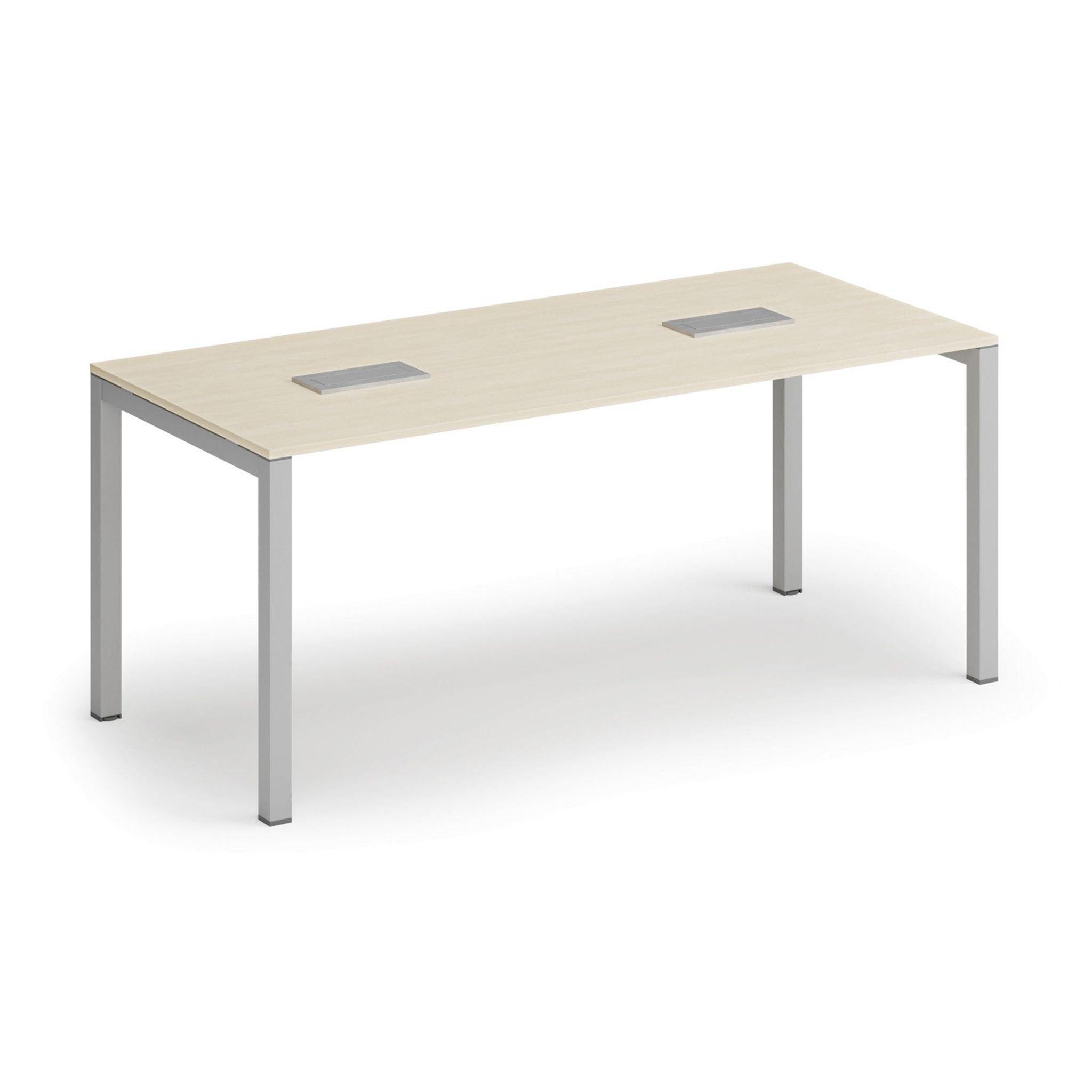 Stół konferencyjny PRIMO SQUARE, 180x80 cm, szaro-srebrna podstawa + 2x port blatowy TYP I, srebrny
