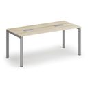 Stół konferencyjny PRIMO SQUARE, 180x80 cm, szaro-srebrna podstawa, dąb naturalny + 2x port blatowy TYP I, srebrny