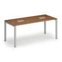 Stół konferencyjny PRIMO SQUARE, 180x80 cm, szaro-srebrna podstawa, orzech + 2x port blatowy TYP I, srebrny