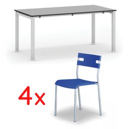Stół konferencyjny SQUARE 1600 x 800 mm, szary + 4x plastikowe krzesło LINDY, niebieski