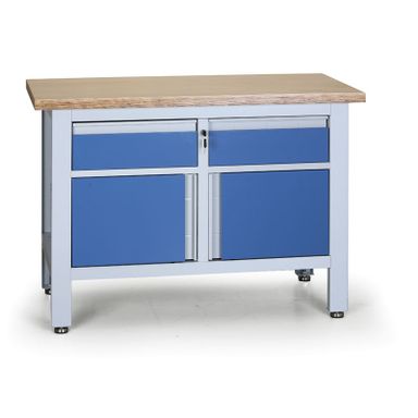 Stół warsztatowy EXPERT, 2 szuflady, 2 szafki, 1200 x 600 x 860 - 900 mm, niebieski