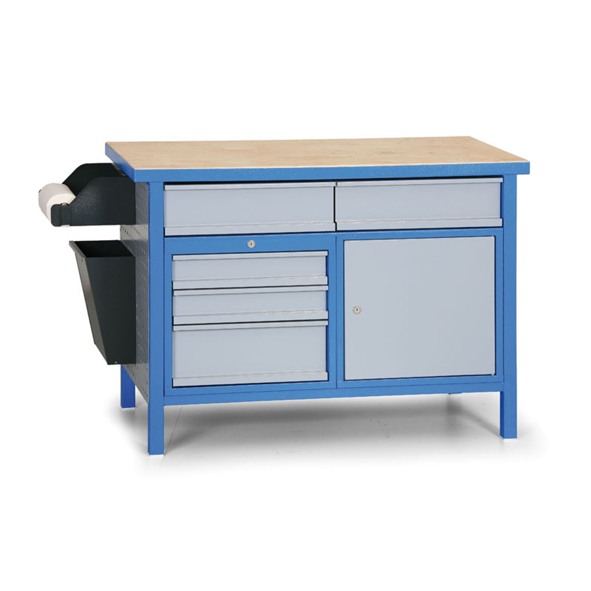 Stół warsztatowy GÜDE Basic, 5 szuflad, 1 szafka, 1190 x 600 x 850 mm, niebiesko-szary