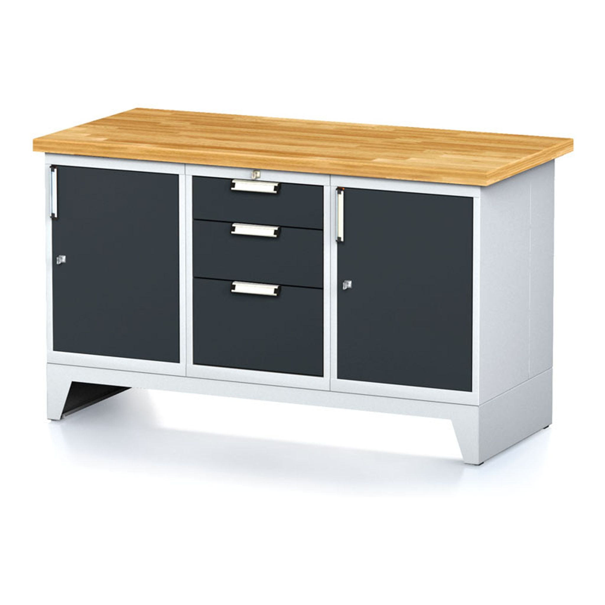 Stół warsztatowy MECHANIC, 1500x685x880 mm, 1x 3 szufladowy kontener, 2x szafka, szara/antracyt