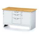 Stół warsztatowy MECHANIC, 1500x685x880 mm, 1x 3 szufladowy kontener, 2x szafka, szara/szara