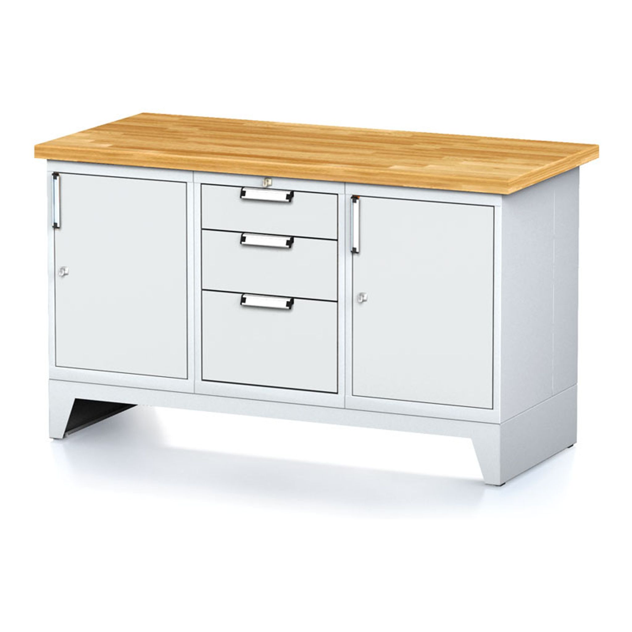 Stół warsztatowy MECHANIC, 1500x685x880 mm, 1x 3 szufladowy kontener, 2x szafka, szara/szara