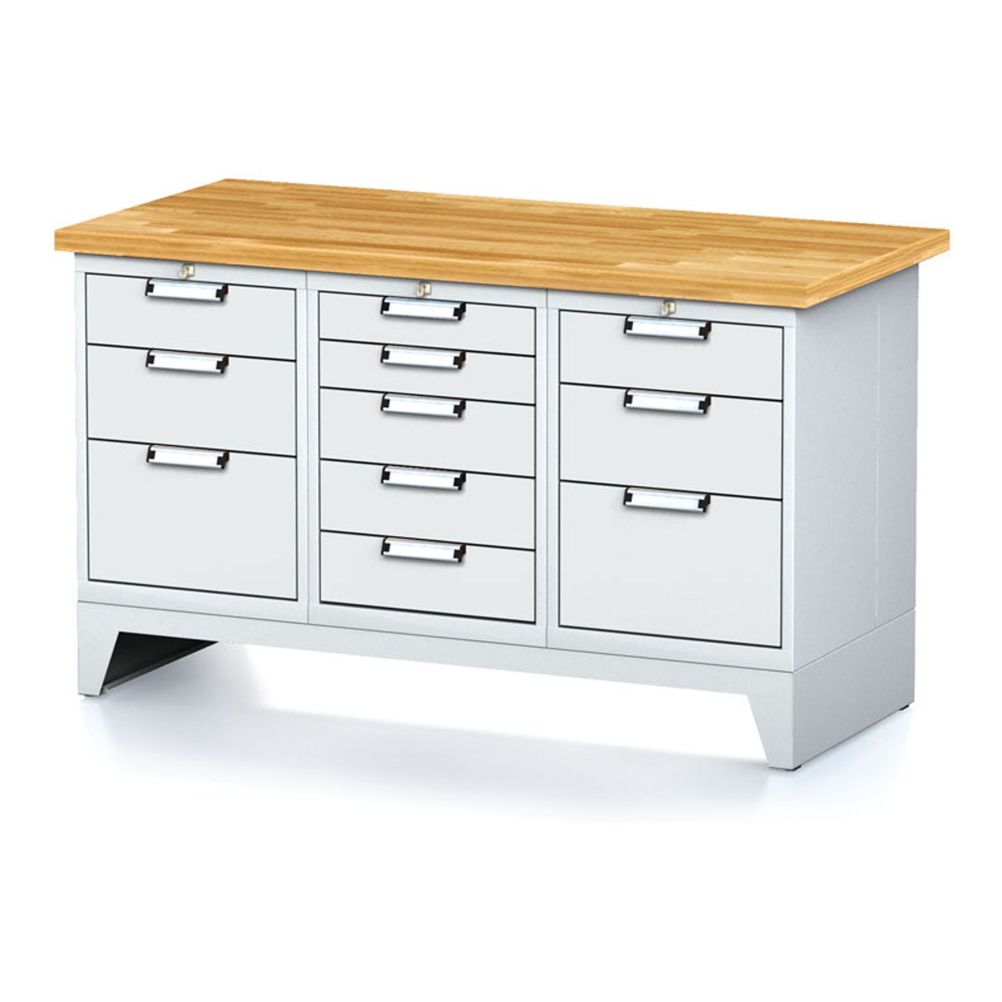 Stół warsztatowy MECHANIC, 1500x685x880 mm, 1x 5 szufladowy kontener, 2x 3 szufladowy kontener, szara/szara