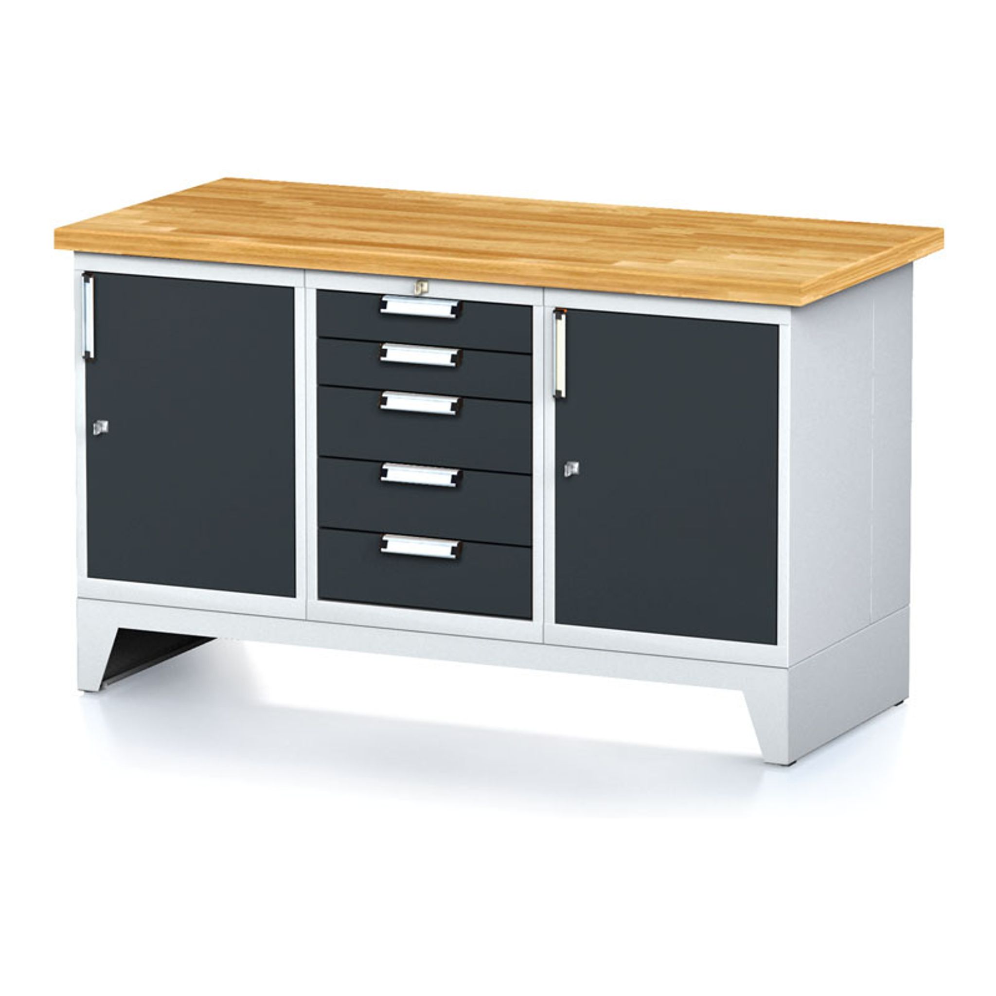 Stół warsztatowy MECHANIC, 1500x685x880 mm, 1x 5 szufladowy kontener, 2x szafka, szara/antracyt