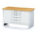 Stół warsztatowy MECHANIC, 1500x685x880 mm, 1x 5 szufladowy kontener, 2x szafka, szara/szara