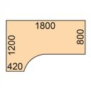 Stół z elektryczną regulacją wysokości OBOL, 675-1325 mm, narożny lewy, blat 1800x1200 mm, zaokrąglona podstawa szara, brzoza