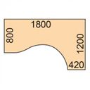Stół z regulacją wysokości, 1 silnik, 745 - 1235 mm, ergonomiczny L/P, blat 1800 x 1200 mm, podstawa biała, buk