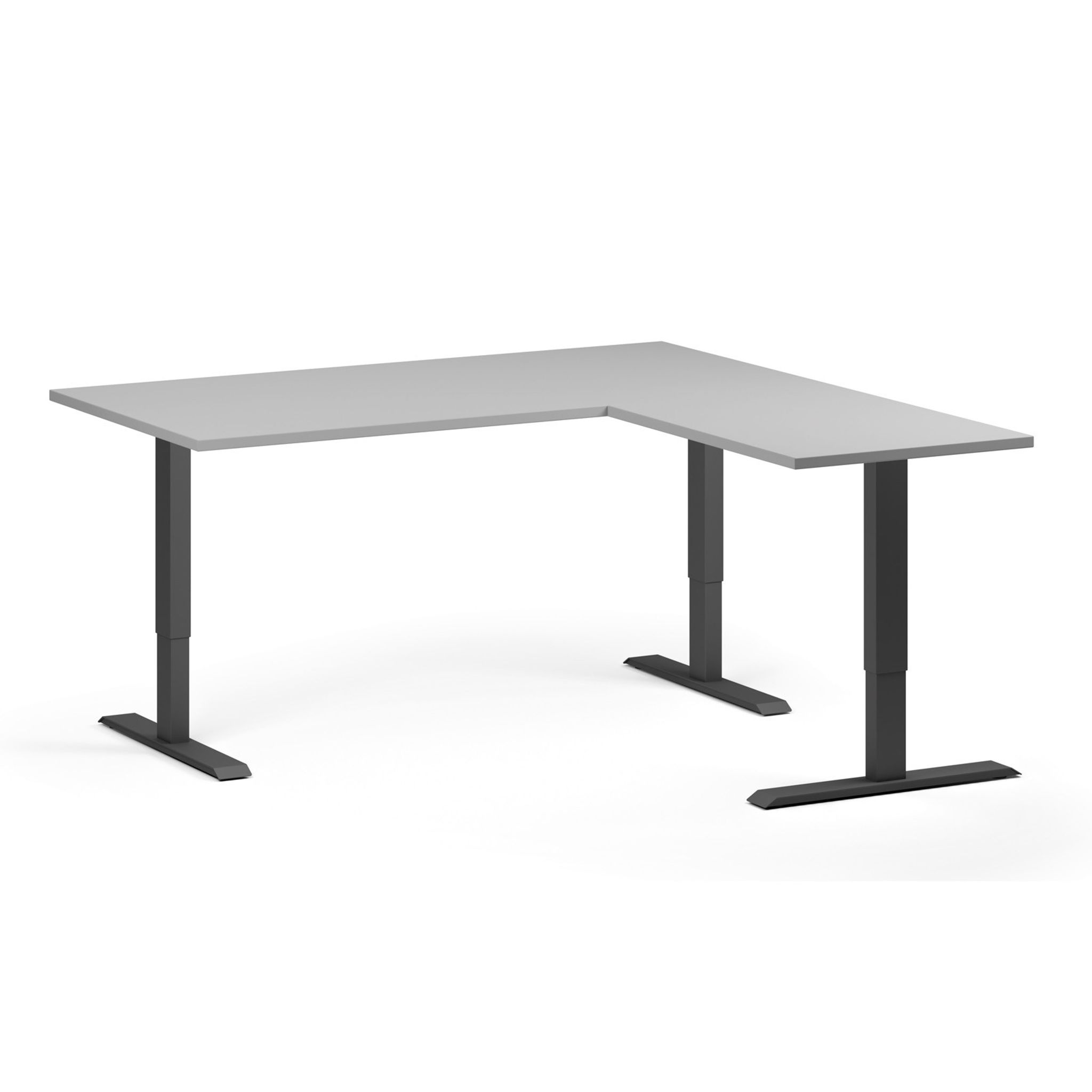 Stół z regulacją wysokości, 3 silniki, 745 - 1215 mm, narożnik L/P, blat 1600 x 1600 mm, podstawa czarna, szary