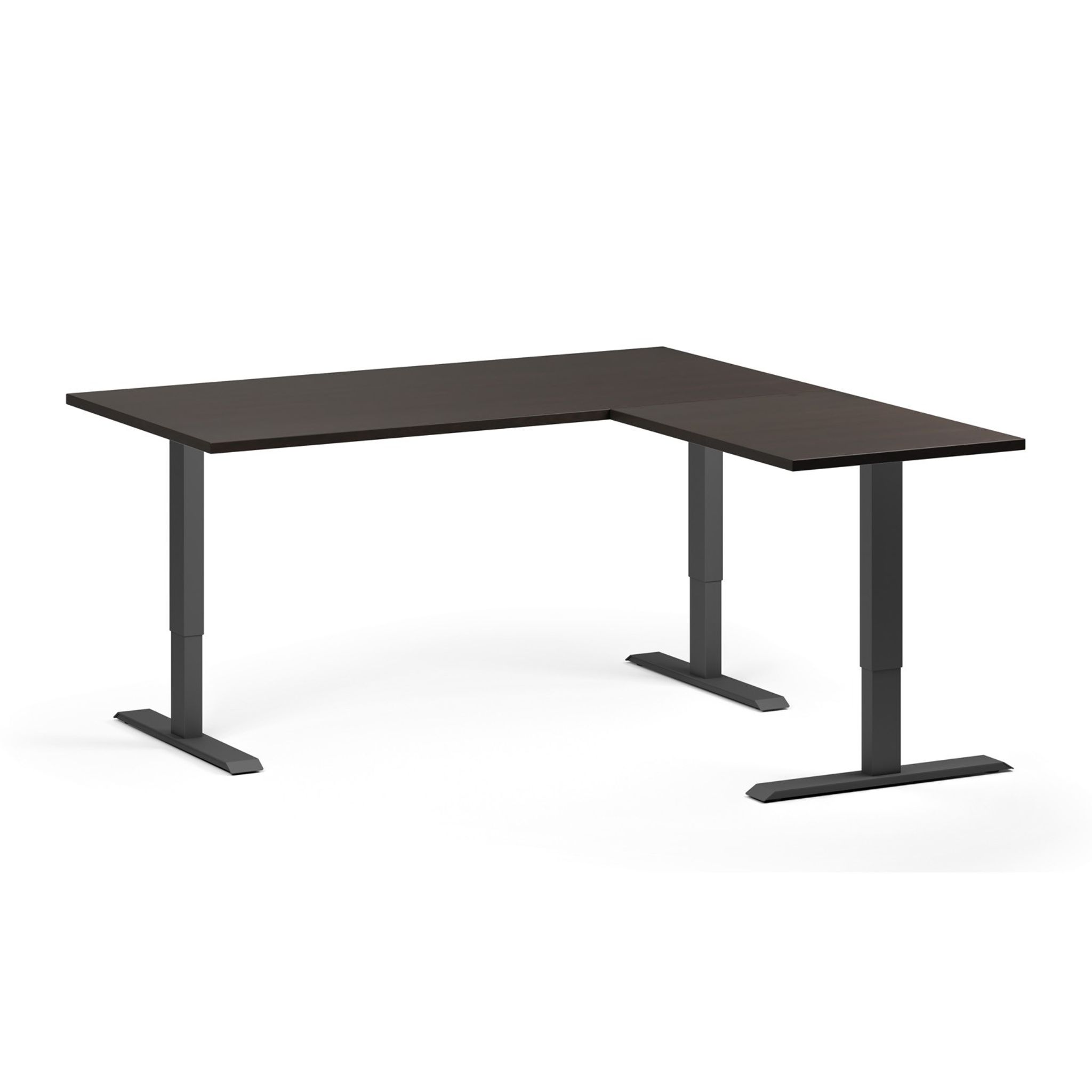 Stół z regulacją wysokości, 3 silniki, 745 - 1215 mm, narożnik L/P, blat 1600 x 1600 mm, podstawa czarna, wenge