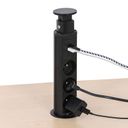 Stolní vysouvací zásuvka, 3× 230 V, USB-A, USB-C, černá