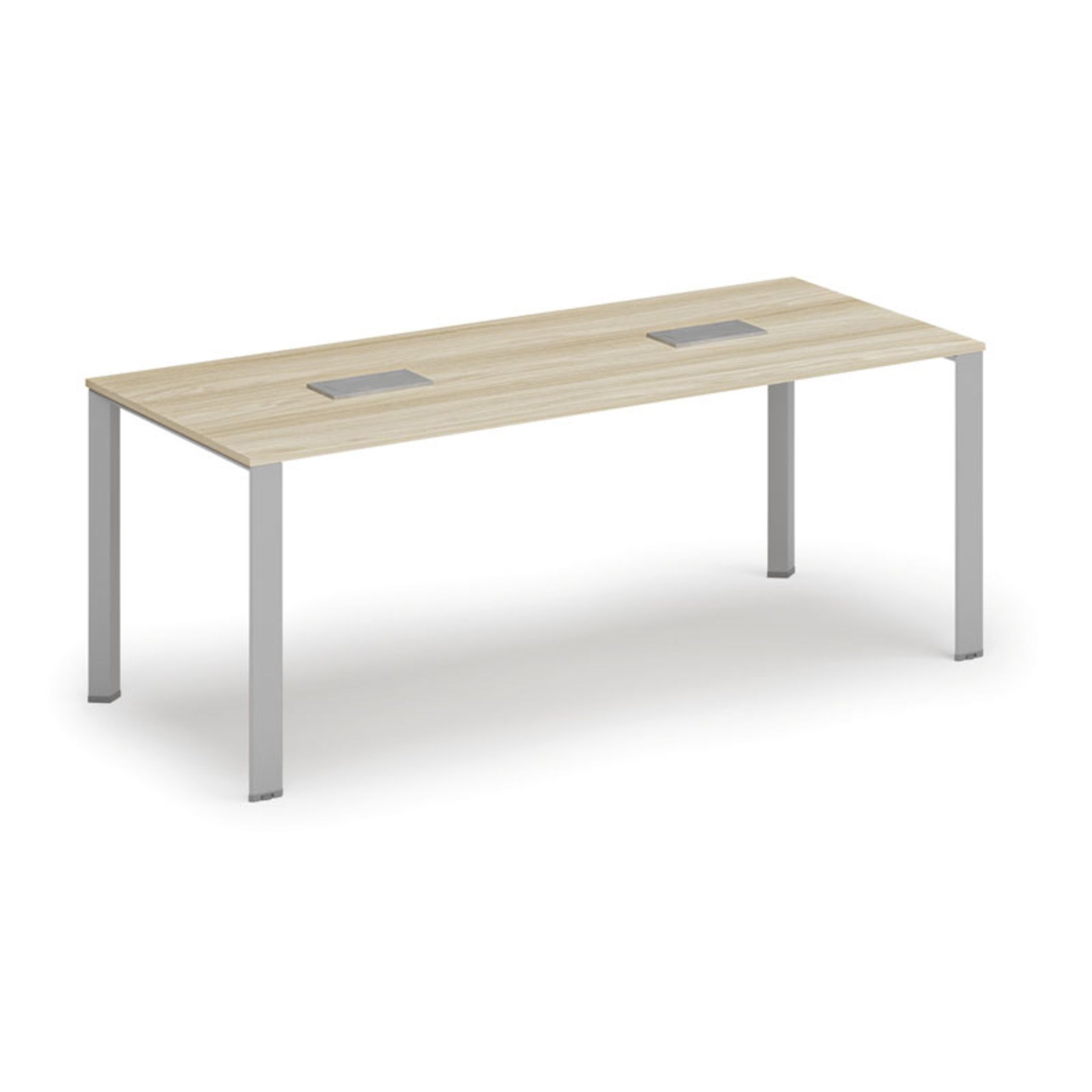 Stůl INFINITY 2000 x 900 x 750, dub přírodní + 2x stolní zásuvka TYP III, stříbrná