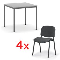 Stůl jídelní, šedý 800 x 800 + 4 konferenční židle Viva šedé