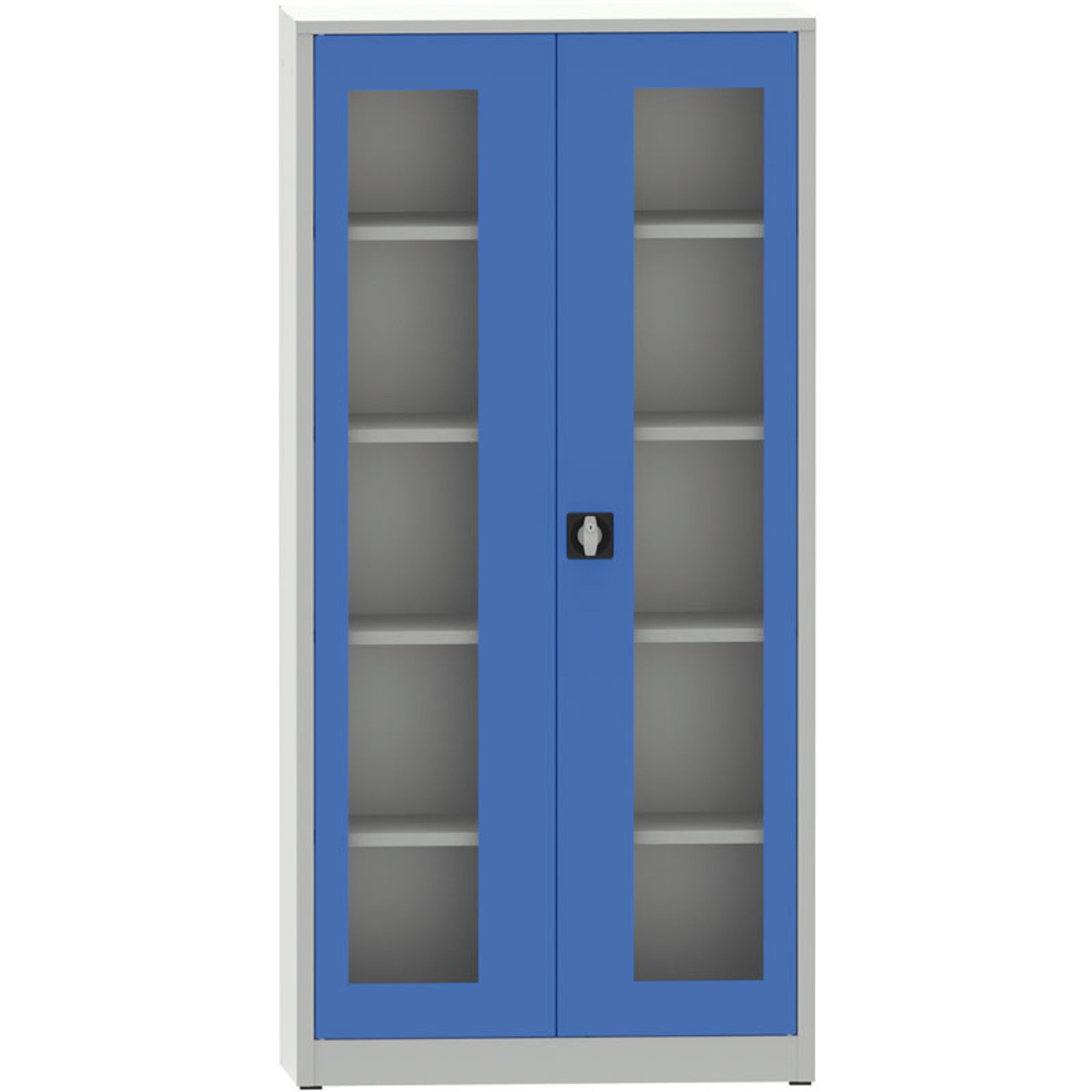 Svařovaná policová skříň s prosklenými dveřmi, 1950 x 950 x 500 mm, šedá/modrá