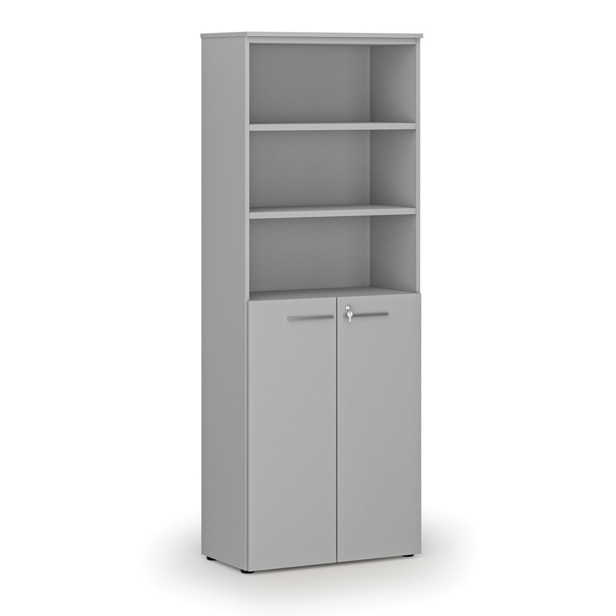 Szafa biurowa kombinowana PRIMA GRAY, drzwi na 3 poziomach, 800 x 420 x 2128 mm, szary