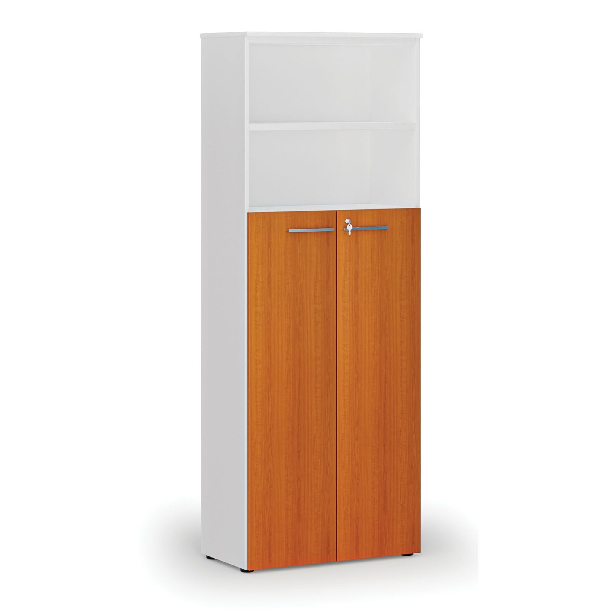 Szafa biurowa kombinowana PRIMA WHITE, drzwi na 4 poziomach, 2128 x 800 x 420 mm, biały/wiśnia